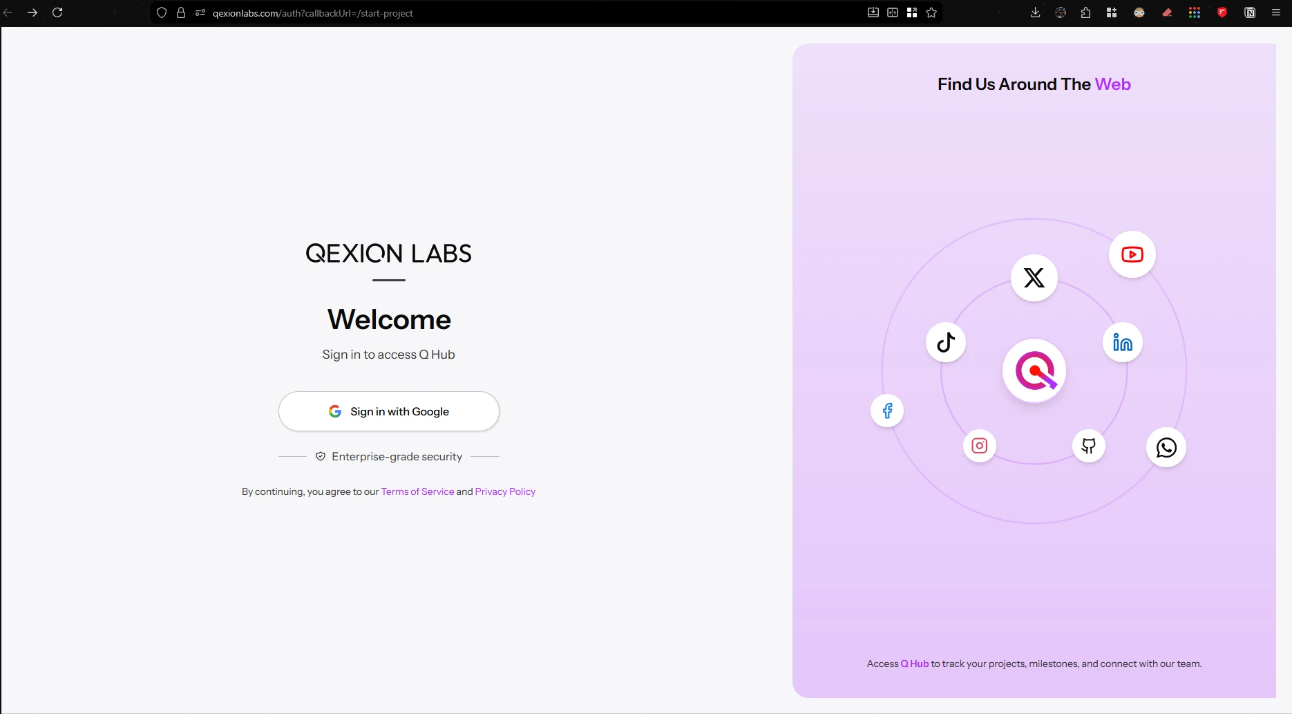 Q Hub sign-in screen interface