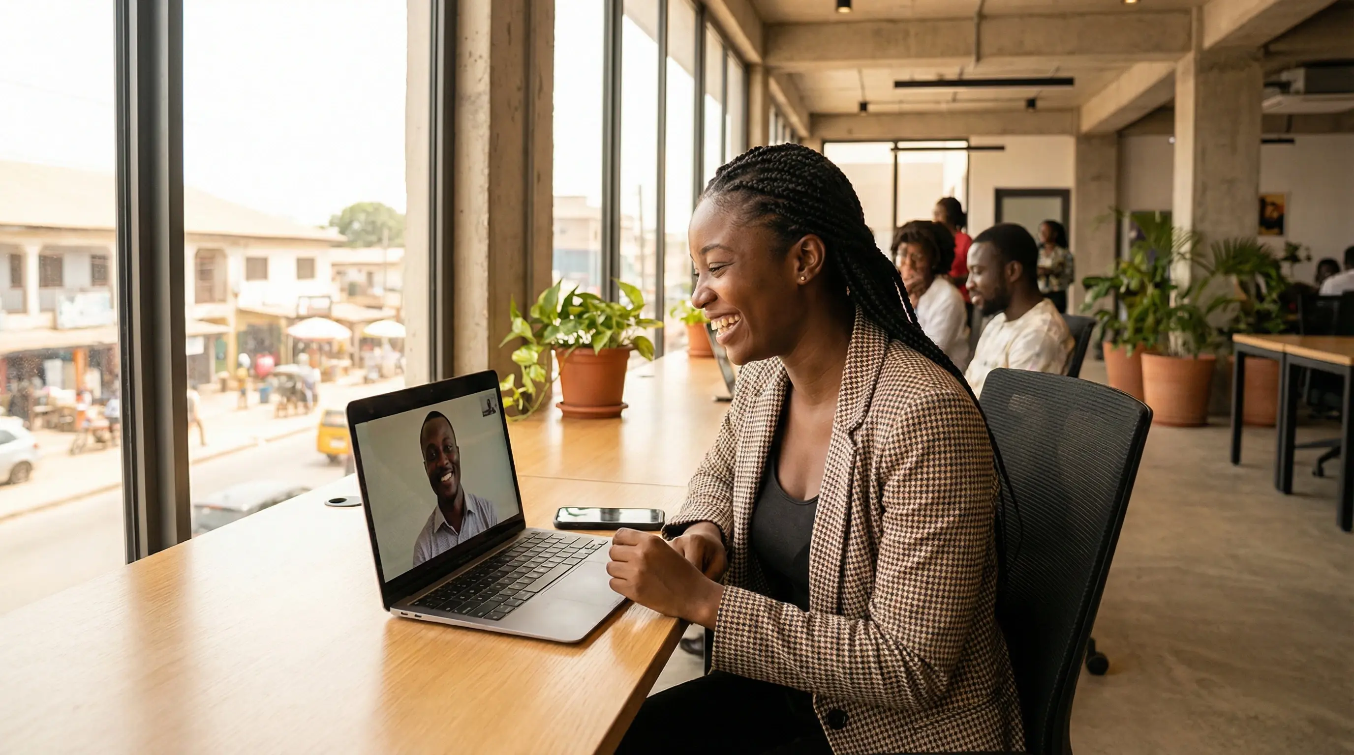 Video call with real people discussing project requirements
